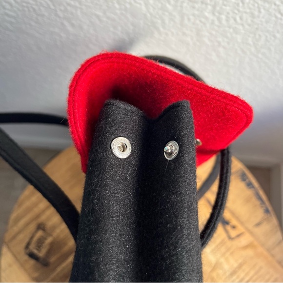 Vintage Felted Wool Embroidered Bag Hat Shop and Poodle Design Black Red White